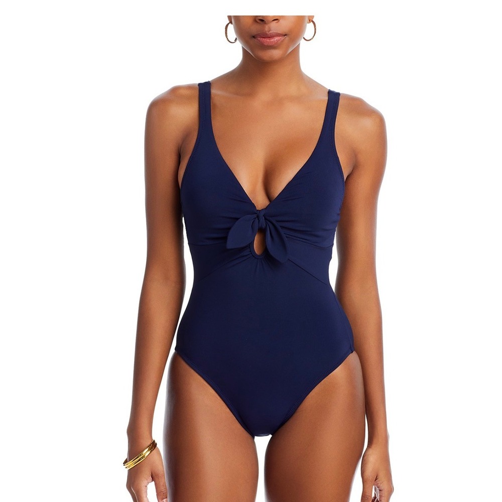 Robin Piccone Ava Knotted One Piece Swimsuit Navy Blue 251716 Size 10 M